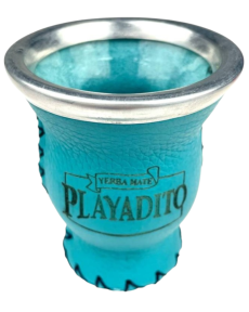Playadito gourd glass + steel ring, leather - light blue