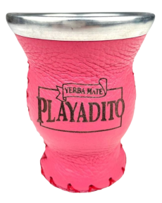 Playadito gourd glass + steel ring, leather - pink