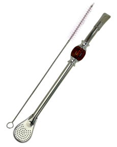Bombilla set Cuchara 22cm, with cleaning brush in gift carton box, AMBER
