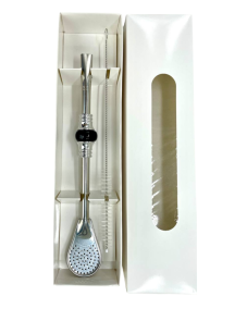 Set Bombilla Cuchara 19cm + brush in gift carton box, BLACK