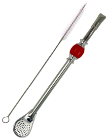 Bombilla set Cuchara 22cm, with cleaning brush in gift carton box, RED