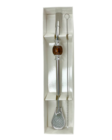 Bombilla set Cuchara 22cm, with cleaning brush in gift carton box, AMBER