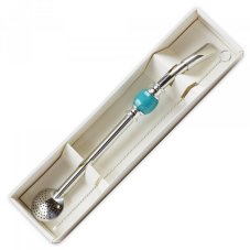 Bombilla set 21cm, with cleaning brush in gift carton box, TURQUOISE