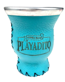 Playadito gourd glass + steel ring, leather - light blue