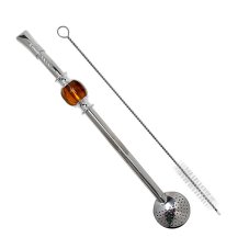 Bombilla set 21cm, with cleaning brush in gift carton box, AMBER