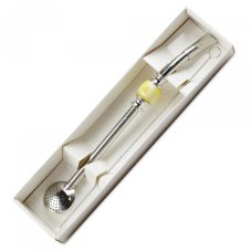 Bombilla set 21cm, with cleaning brush in gift carton box, BEIGE