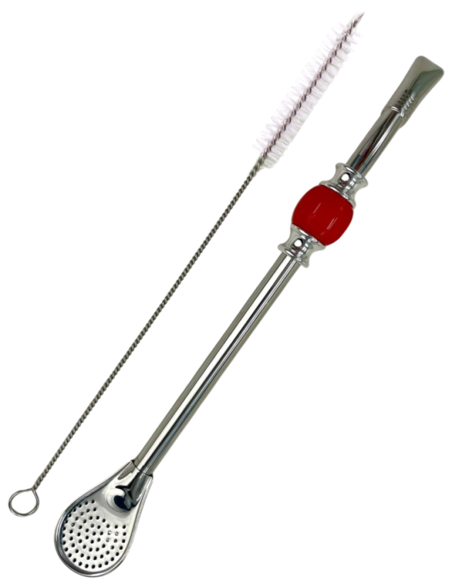 Bombilla set Cuchara 22cm, with cleaning brush in gift carton box, RED