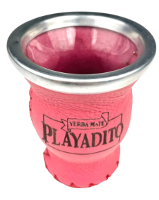 Playadito gourd glass + steel ring, leather - pink