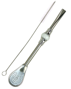 Sada Bombilla Cuchara 19cm s čisticím kartáčkem v dárkové krabičce, BÍLÁ