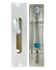 Bombilla set Cuchara 22cm, with cleaning brush in gift carton box, TURQUOISE