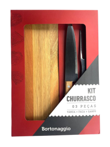 Bortonaggio Kit Churrasco: Wooden board 24x34cm+Knife+Fork